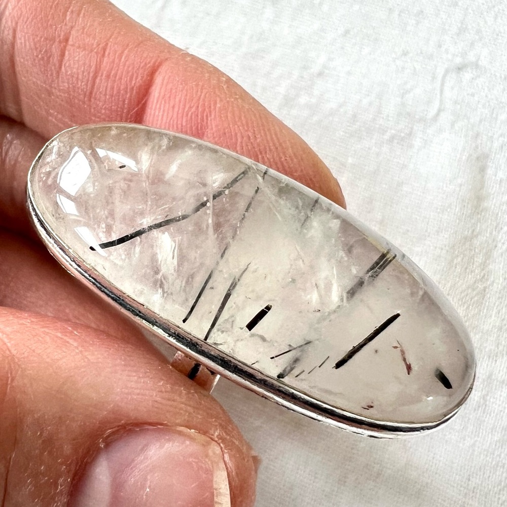 925 Yin Yang Black Tourmaline Tourmalated Quartz Ring 9